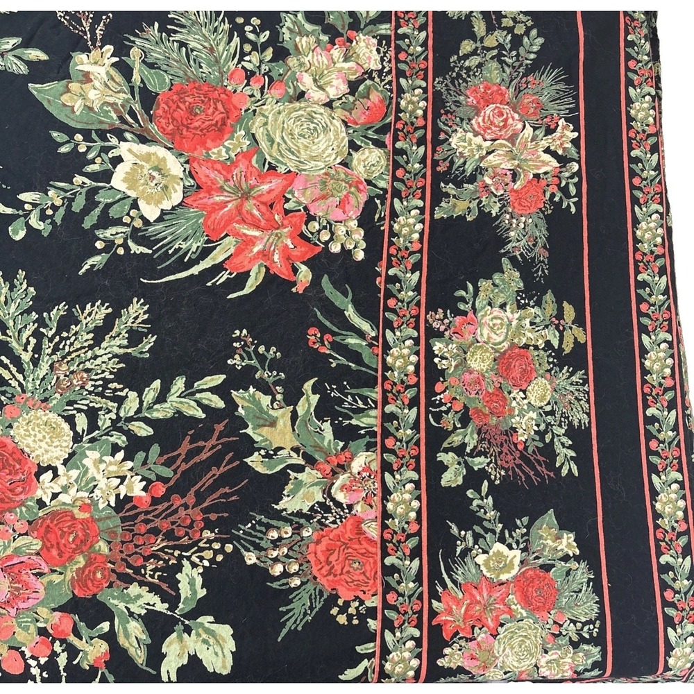 April Cornell 63" Round Tablecloth Merry Black Cottage Floral Cotton
